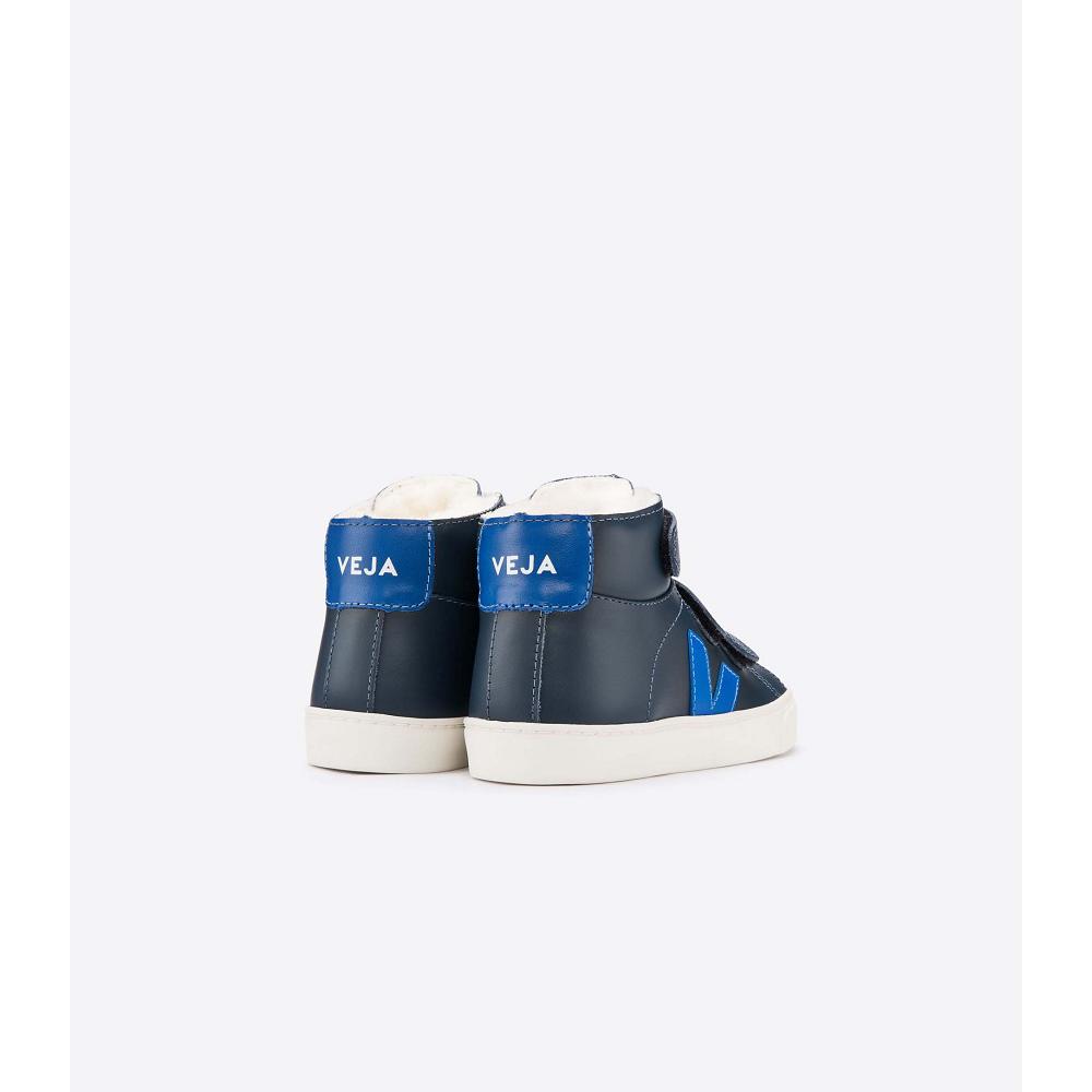 Blue/Navy Kids' Veja ESPLAR MID FURED LEATHER High Tops | AU 691BEX